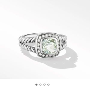Petite Albion® Ring in Sterling Silver with Prasiolite and Pavé Diamonds